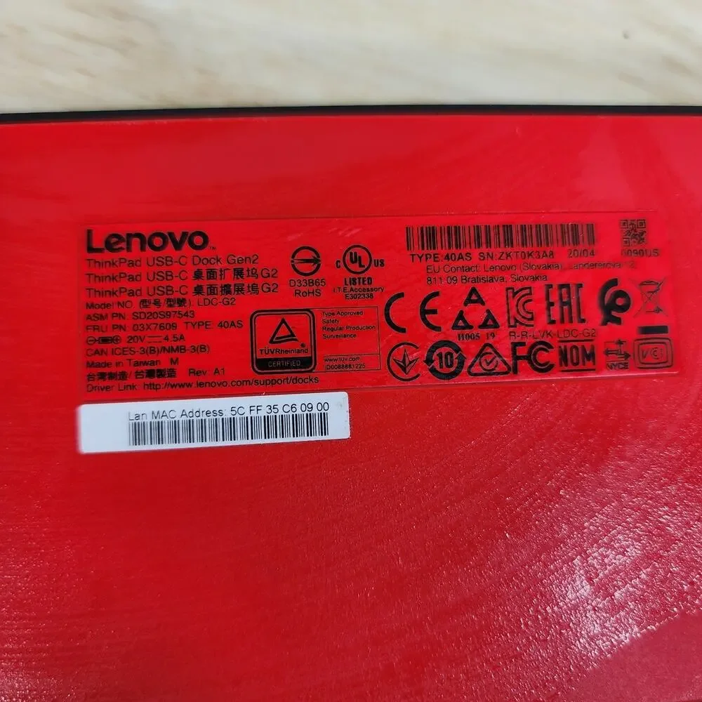 Lenovo ThinkPad USB-C Dock Gen 2 Type 40AS Docking Station LDC-G2 USB-C HDMI Dis